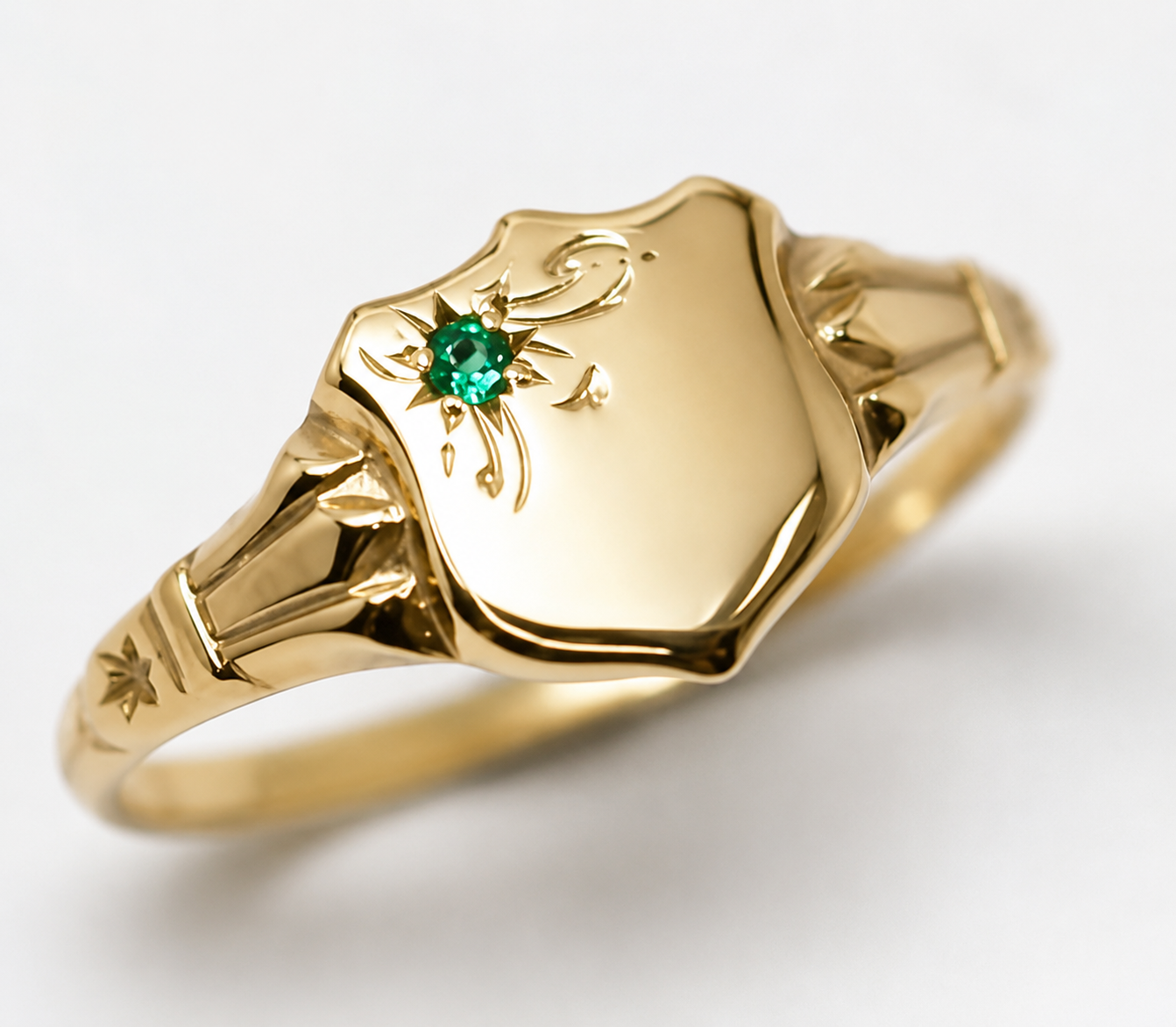 Size O / 7 Genuine 9ct 9k 375 Small Yellow, Rose or White Gold Childs Emerald Shield Signet Ring