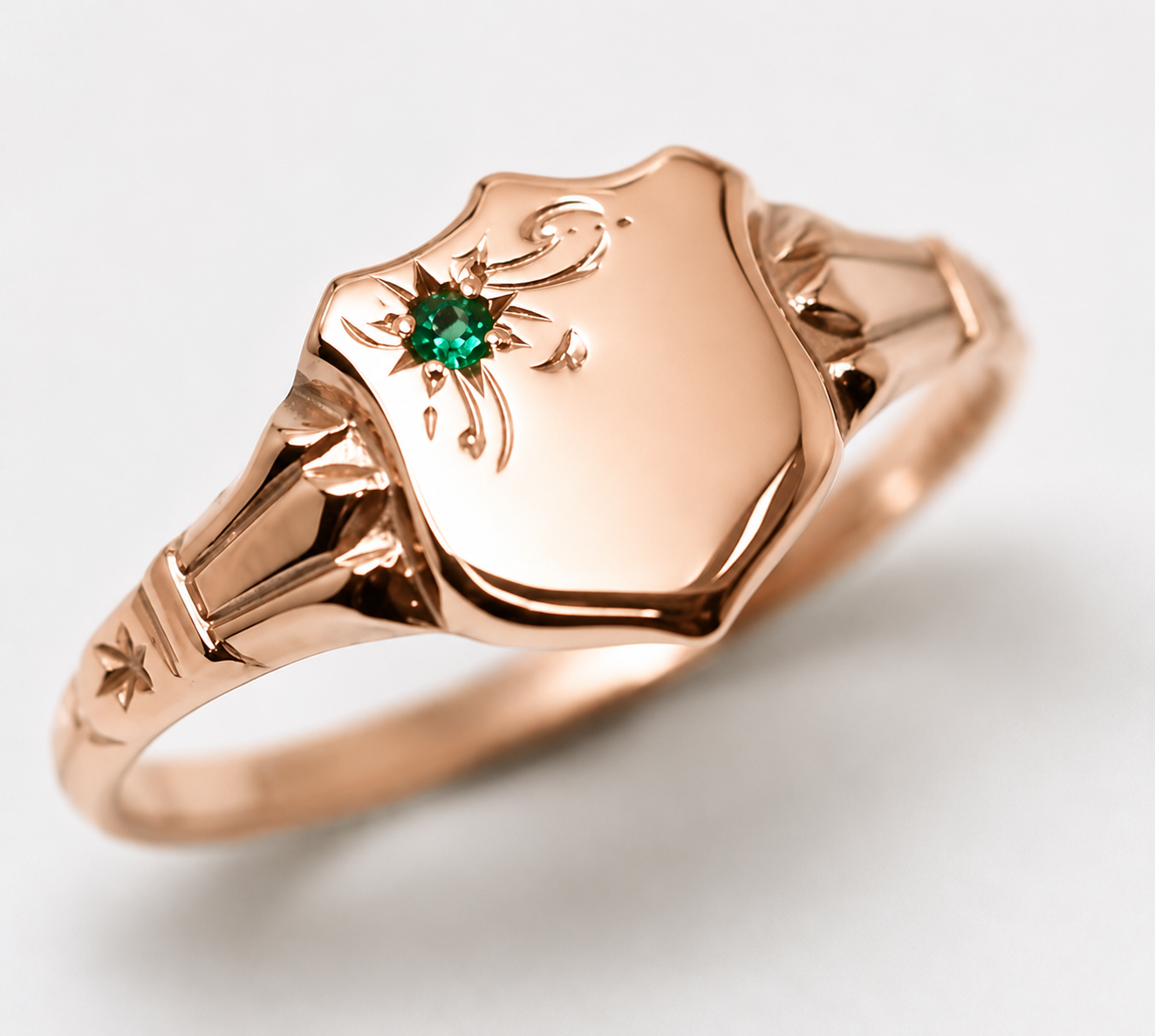 Size O / 7 Genuine 9ct 9k 375 Small Yellow, Rose or White Gold Childs Emerald Shield Signet Ring