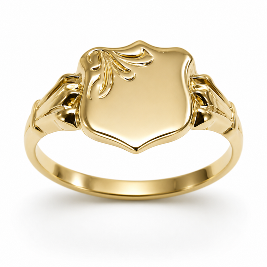 Small 9ct 9k 375 Yellow, Rose or White Gold Shield Signet Ring