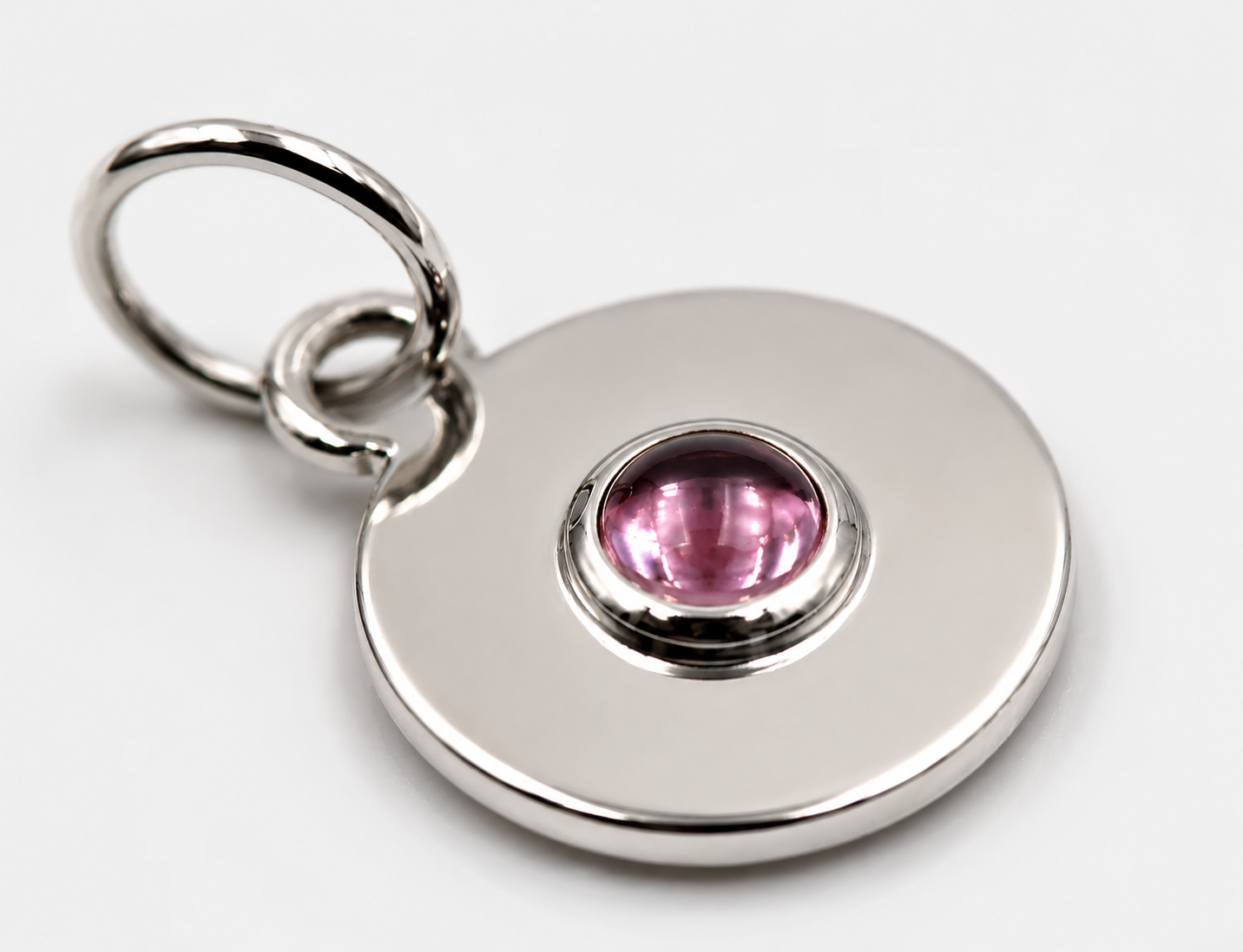 Genuine 9ct 9K 375 Yellow Gold 12mm Cabochon Pink Tourmaline Disc Pendant Charm