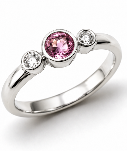 Kaedesigns, Genuine 9ct 9kt Yellow, Rose or White Gold Trilogy & Pink Tourmaline Ring