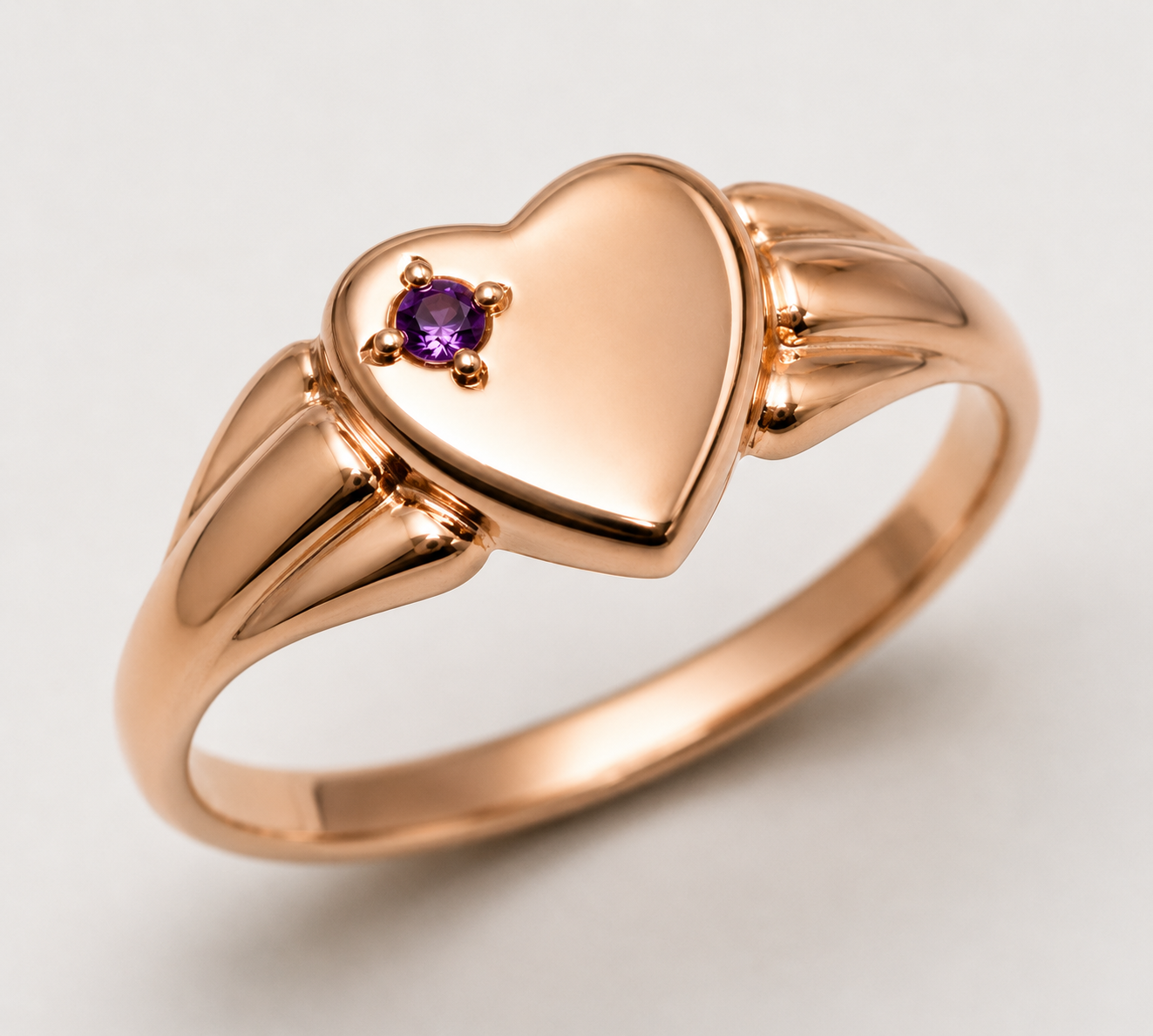 Genuine 9ct 9k 375 Yellow, Rose or White Gold Heart Amethyst Signet Ring -  February Birthstone (Copy)
