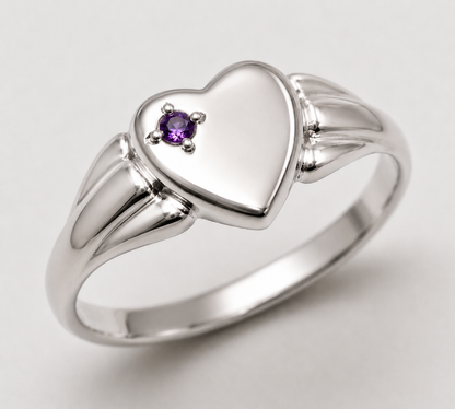 Genuine 9ct 9k 375 Yellow, Rose or White Gold Heart Amethyst Signet Ring -  February Birthstone (Copy)