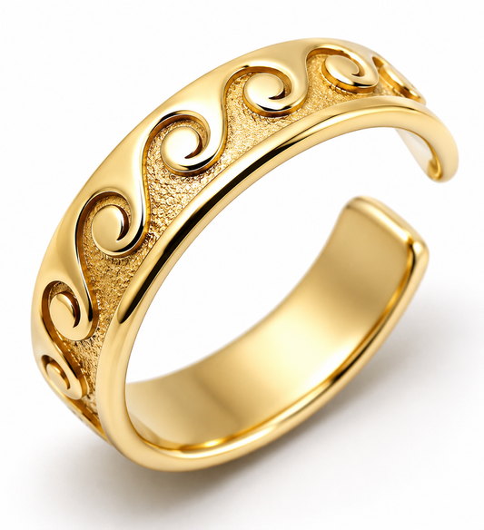 Genuine Full Solid 9ct Yellow, Rose, White Gold or Sterling Silver Surf Wave Toe Ring