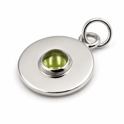 Genuine 9ct 9k 375 Yellow, Rose or White Gold 12mm Cabochon Green Peridot Disc round circle pendant