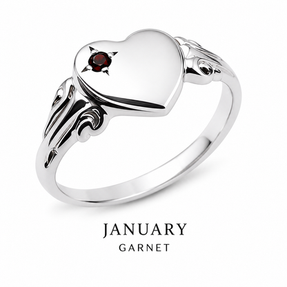 Genuine Sterling Silver 925 Heart Signet Ring Choose Your Size And Gemstone