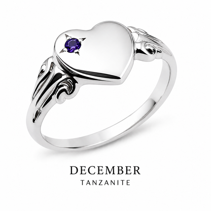 Genuine Sterling Silver 925 Heart Signet Ring Choose Your Size And Gemstone