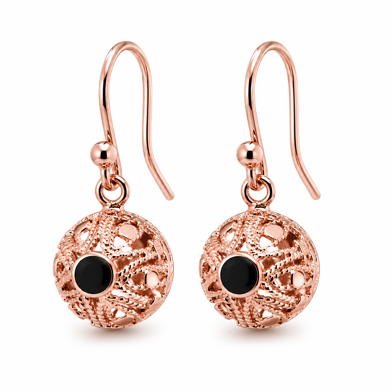 Kaedesigns 9ct 9k 375 Yellow, Rose or White Gold 10mm Half Ball Hook Filigree Earrings