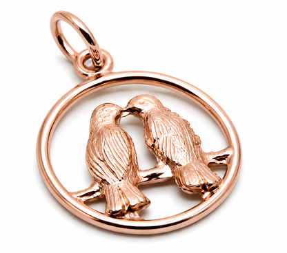 Genuine 9ct Yellow,  Rose, White Gold or Silver Lovebirds Love Birds Pendant