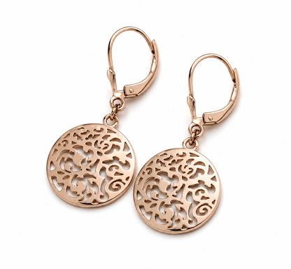 Genuine 9ct Yellow, Rose Or White Gold Antique Filigree Drop Earrings Continental hooks