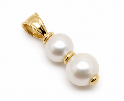 Genuine 9k 9ct 375 Yellow, Rose or White Gold 6mm + 8mm White Pearl Pendant Or Charm