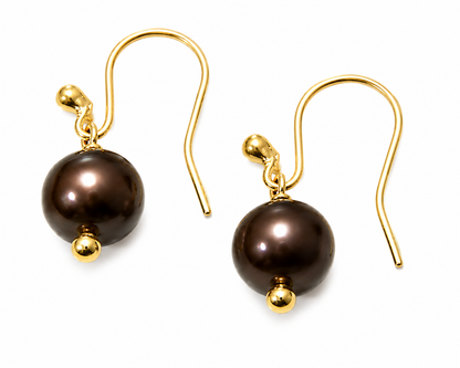 Kaedesigns Genuine 9ct 9k 375 Yellow, Rose or White Gold 10mm Black Freshwater Pearl Hook Earrings
