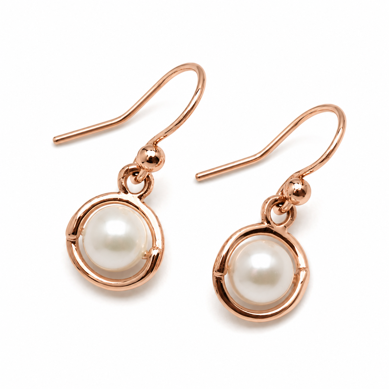 Kaedesigns Genuine 9ct 9k 375 Yellow, Rose or White Gold 7.6mm White Pearl Belcher Hook Earrings