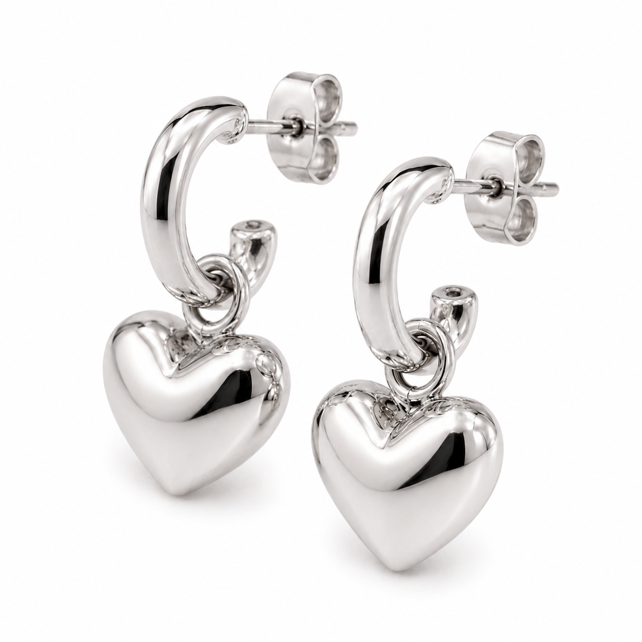 Kaedesigns Genuine 9ct 9kt 375 Large Yellow, Rose or White Gold Dangle Bubble Puffed Heart Stud Earrings