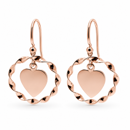Genuine 9ct 9k 375 Solid Yellow, Rose or White Gold Hooks Fancy Heart Disc Earrings