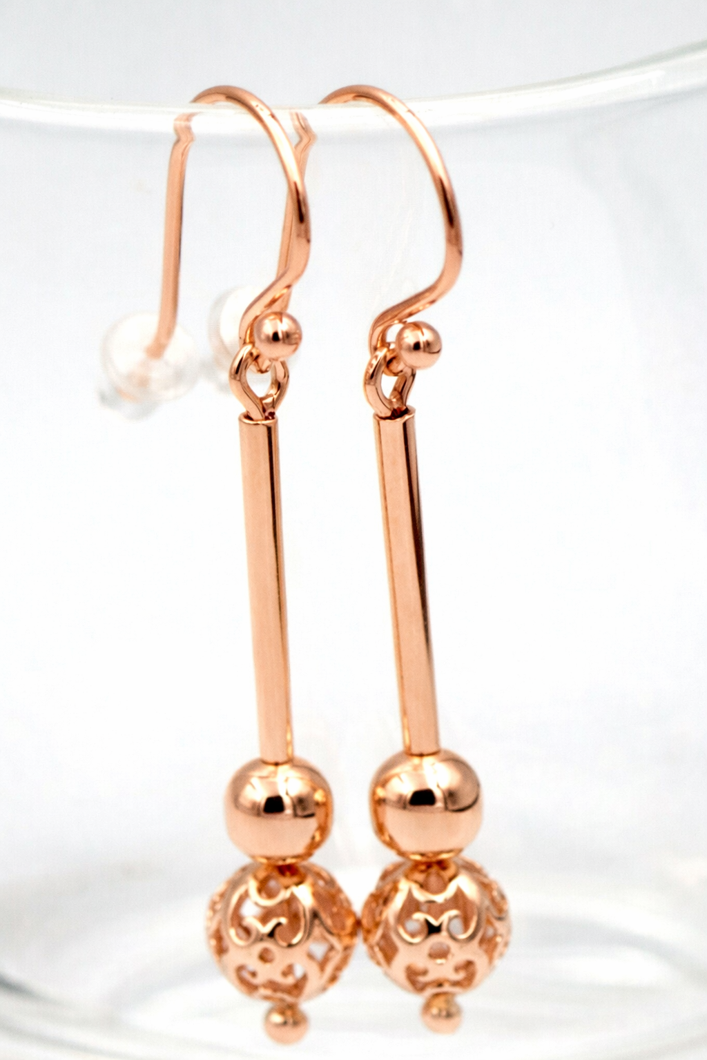 Genuine 9ct 9kt Yellow, Rose or White Gold Spinning 6mm Plain + 8mm Filigree Ball 50mm Drop Earrings
