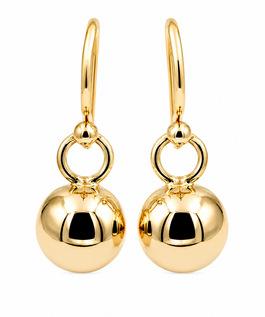 Kaedesigns New 9ct Yellow, Rose or White Gold 10mm Euro Ball Drop Earrings
