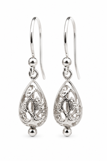 Kaedesigns 9ct 9k 375 Yellow Or White Or Rose Gold Teardrop Filigree Earrings