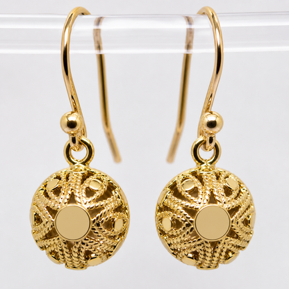 Kaedesigns New 9ct Yellow, Rose or White Gold 10mm Half Ball Hook Filigree Earrings