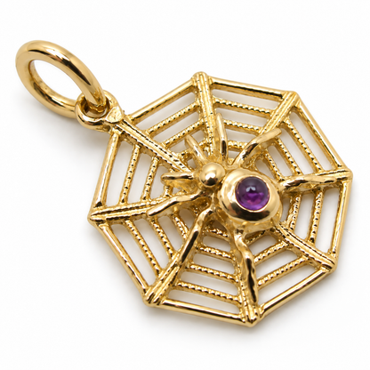 Genuine 9ct 9k 375 Yellow, Rose or White Gold Spider Web Set With Amethyst Pendant