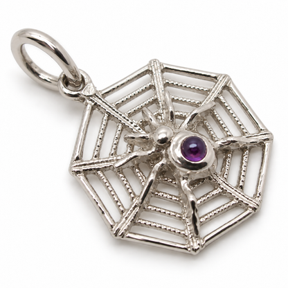 Genuine 9ct 9k 375 Yellow, Rose or White Gold Spider Web Set With Amethyst Pendant