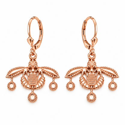 Genuine 9ct 9k 375 Yellow, Rose or White Gold Ancient Minoan Greek Crete Malia Bees Earrings with Hooks