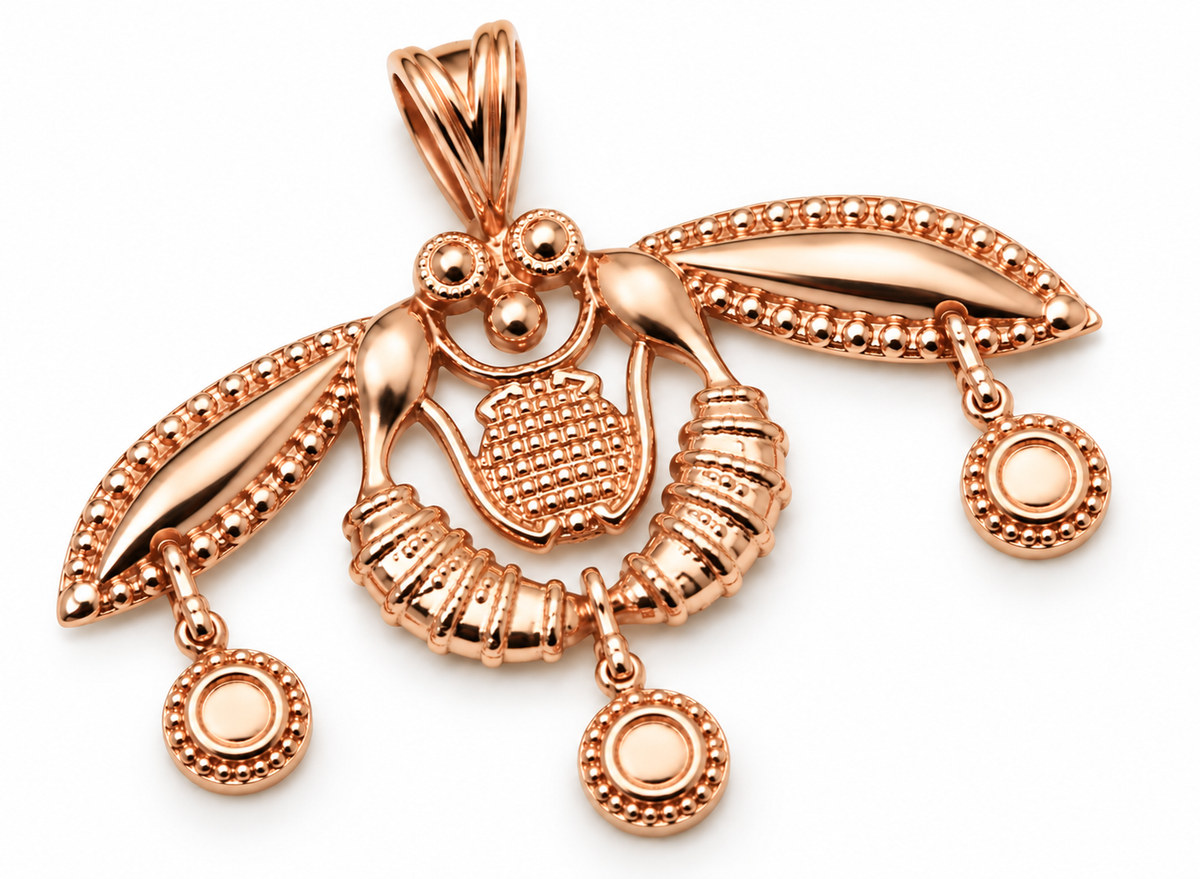 Genuine 9ct 9k 375 Yellow, Rose or White Gold Ancient Minoan Greek Crete Malia Bees Pendant
