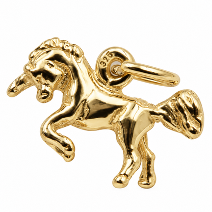 Genuine Sterling Silver or 9ct Yellow Gold 3D Unicorn Horse Pendant Charm