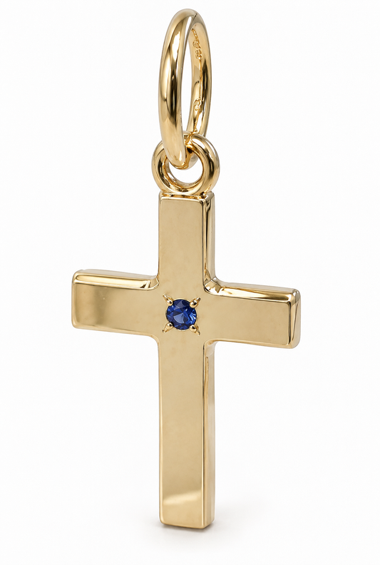 Genuine 9ct 9k 375 Yellow, Rose or White Gold Small Sapphire Cross Tiny Pendant Charm