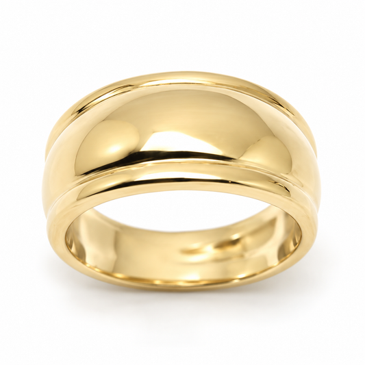 Genuine 9ct 9kt 375 Solid 10mm Yellow, Rose or White Gold Ridged Heavy Dome Ring - Choose your ring size H to P