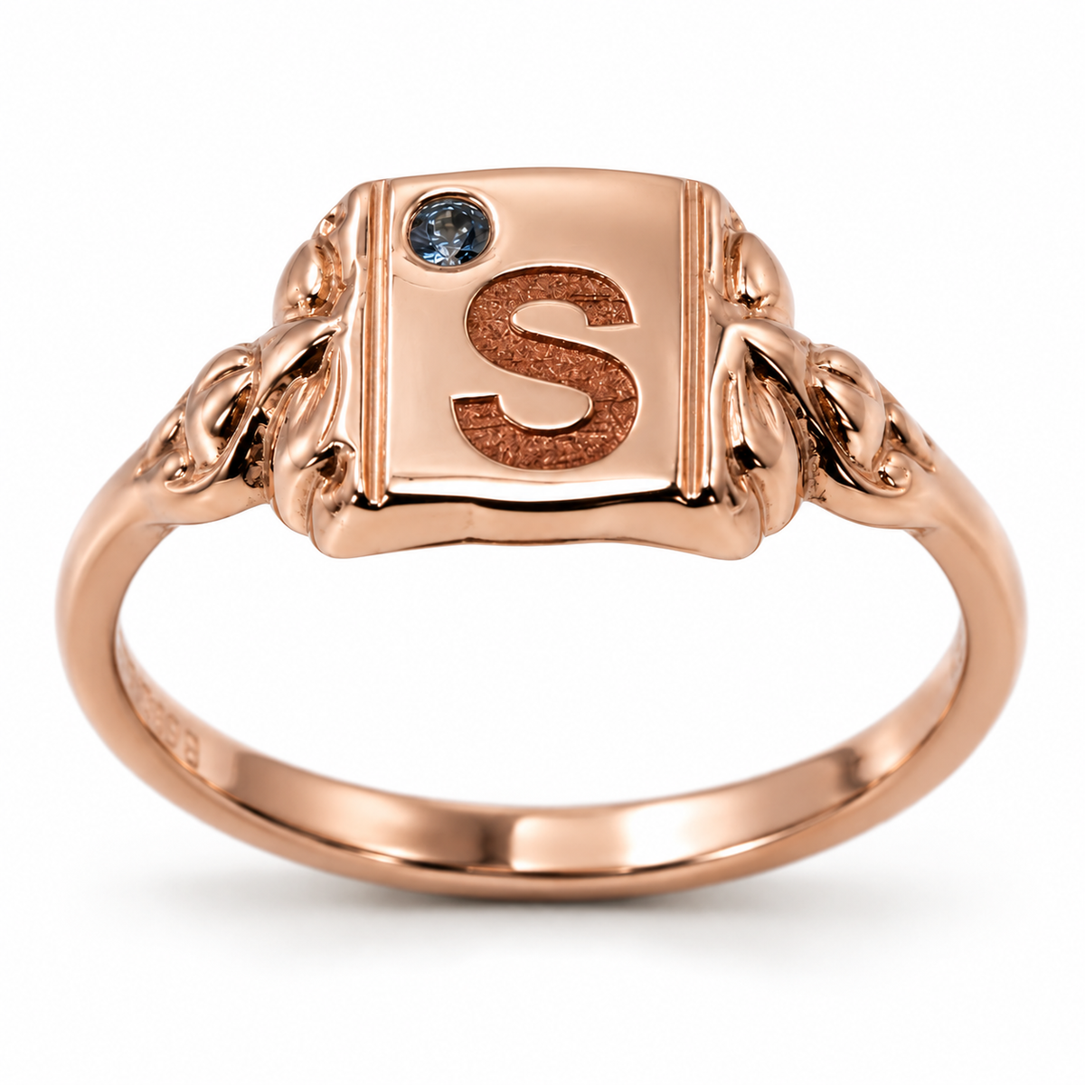 Genuine Solid 9ct 9kt 375 Yellow, Rose or White Gold Signet Ring + Aquamarine + One Initial