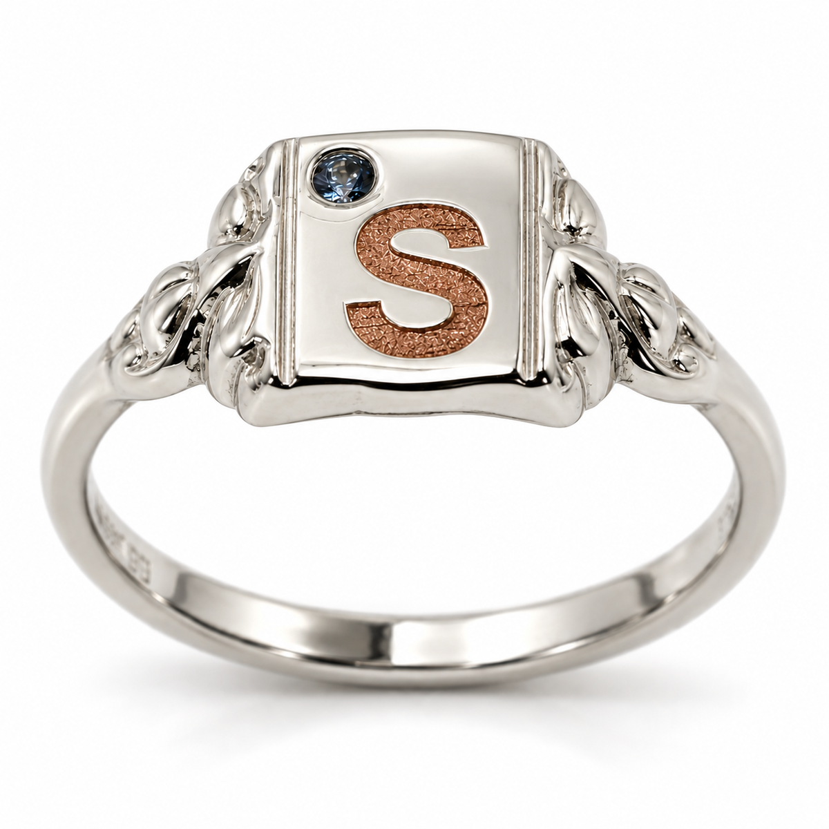 Genuine Solid 9ct 9kt 375 Yellow, Rose or White Gold Signet Ring + Aquamarine + One Initial