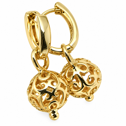 Genuine 9ct 9K Yellow, Rose or White Gold Small Hoop Oval Earrings + 10mm Flower Balls