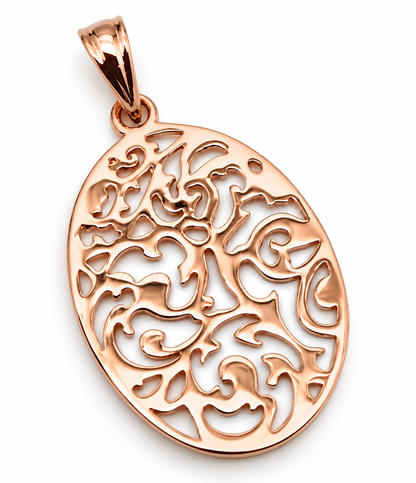 Solid 9ct 9k 375 Yellow, Rose or White Gold Medium Size Oval Filigree Pendant
