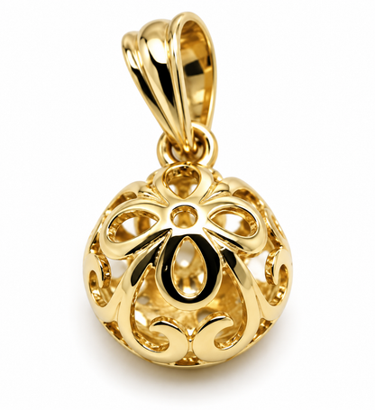 Genuine 9ct 9K 375 Yellow, Rose Or White Gold Half Ball Filigree Flower Pendant