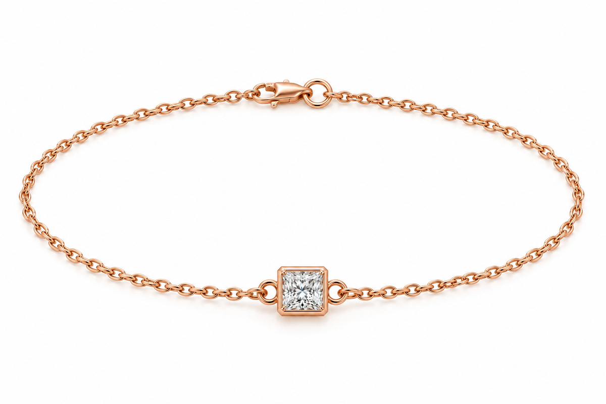 Genuine 9ct 9k 375 Yellow, Rose or White Gold Certified Lab Grown 1.2ct Diamond Princess Cut Belcher 20cm Bracelet