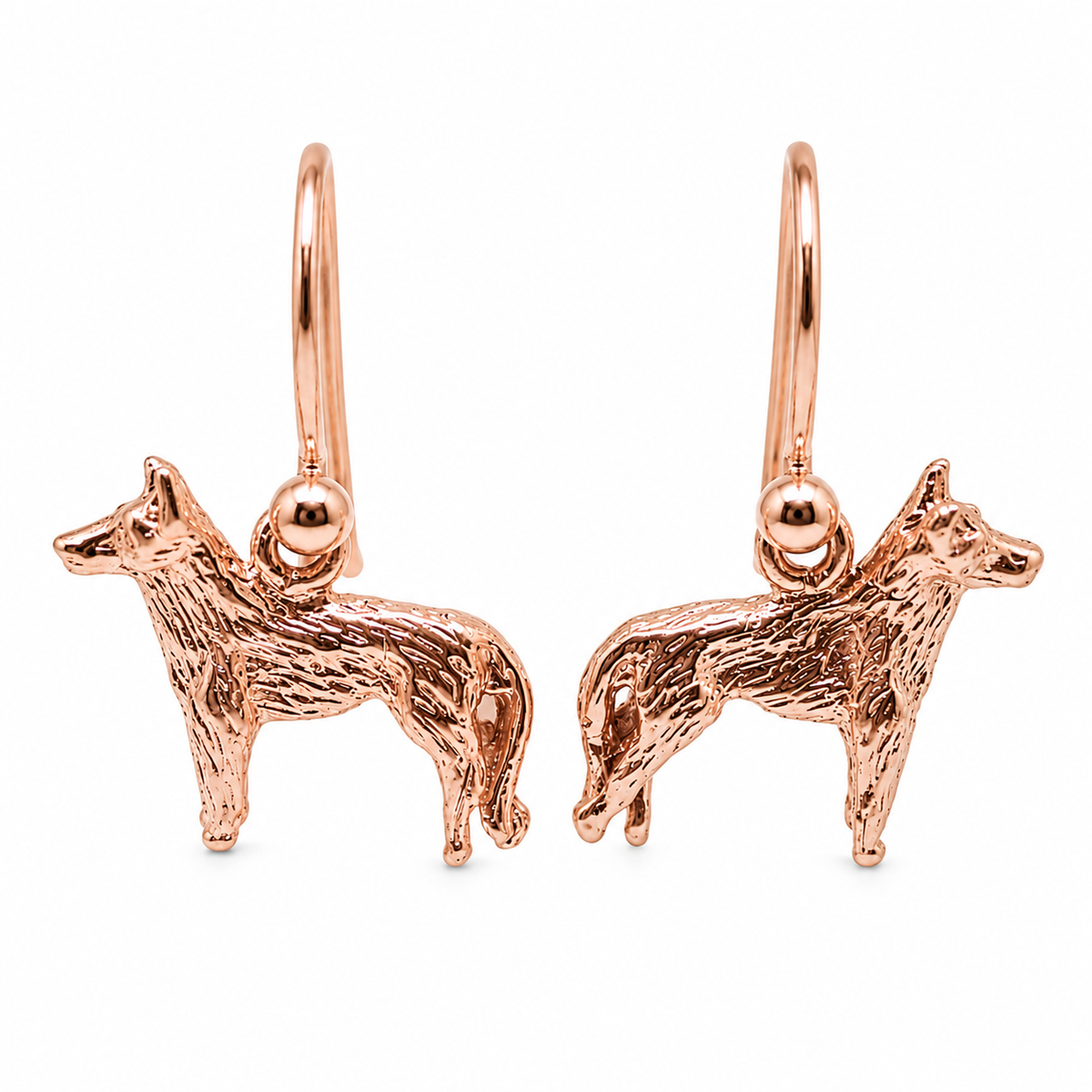 Kaedesigns Genuine 9ct 9k 375 Solid Yellow, Rose or White Gold German Shepherd Earrings