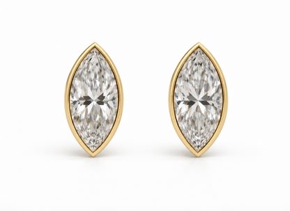 Genuine 9ct Yellow, Rose or White Gold 2.00ct Total Diamond Weight Marquise Bezel Set Lab Grown Diamond Stud Earrings