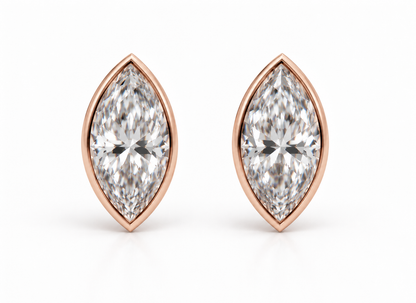 Genuine 9ct Yellow, Rose or White Gold 2.00ct Total Diamond Weight Marquise Bezel Set Lab Grown Diamond Stud Earrings