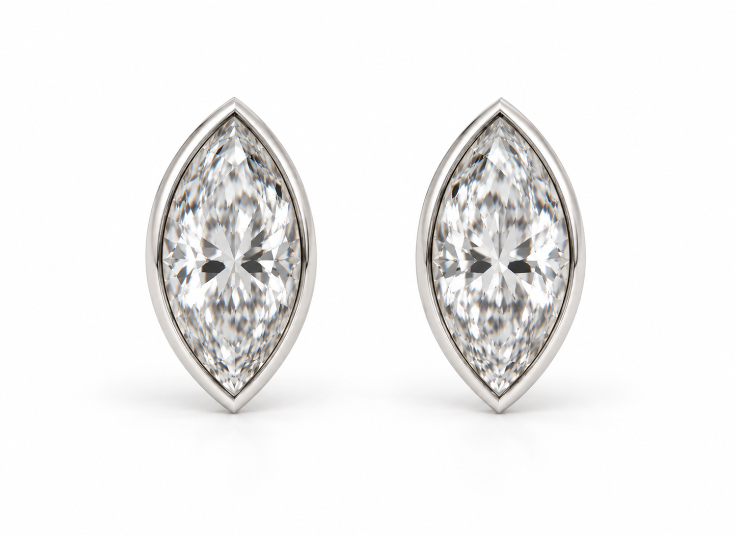 Genuine 9ct Yellow, Rose or White Gold 2.00ct Total Diamond Weight Marquise Bezel Set Lab Grown Diamond Stud Earrings