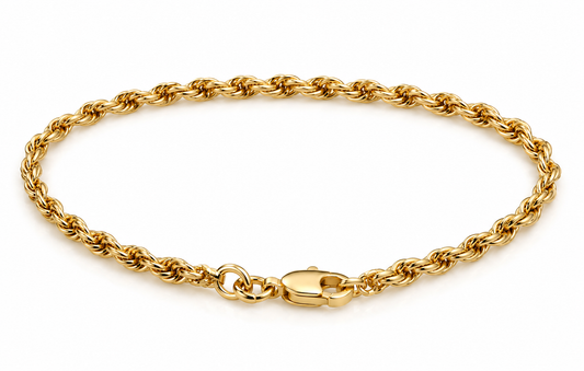 Genuine 9ct or 18ct Yellow Gold Solid 19cm Hollow Diamond Cut Rope Bracelet