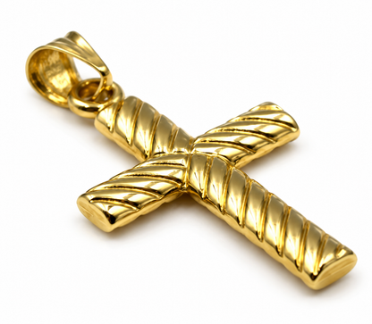 Hollow 14ct 14K 585 Yellow Gold Ridged Cross Pendant