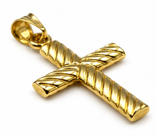 Hollow 14ct 14K 585 Yellow Gold Ridged Cross Pendant