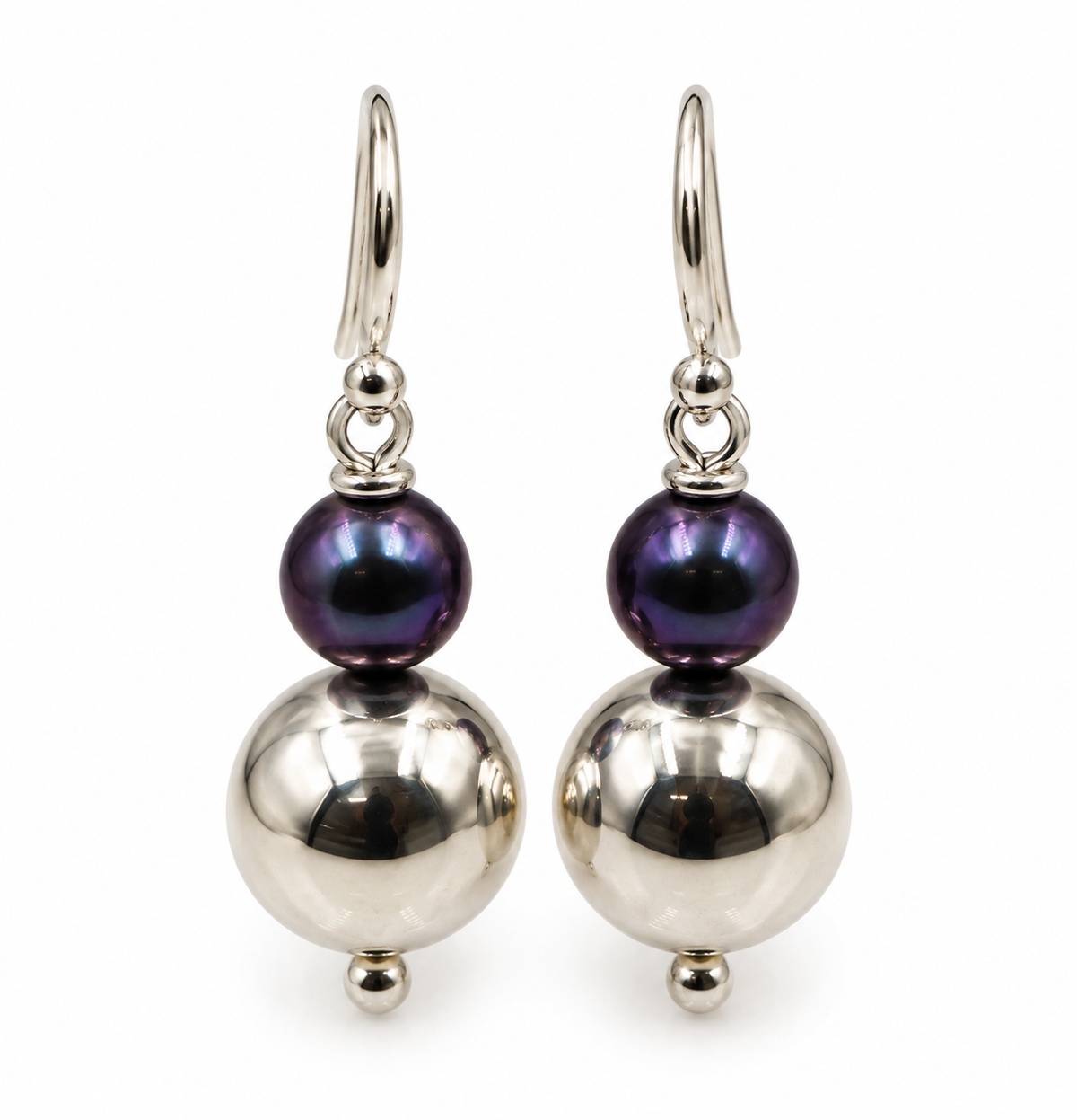 Sterling Silver Ball 7mm Freshwater Black Pearl Ball Earrings