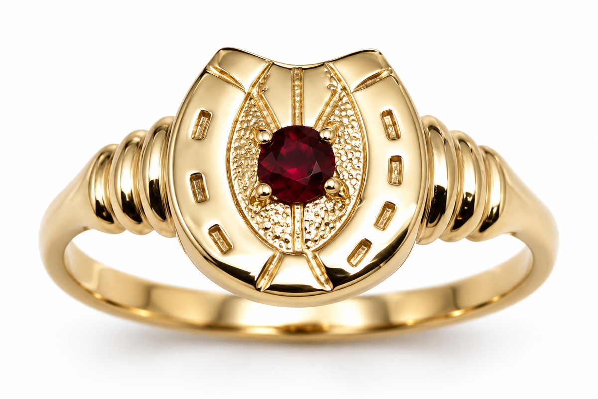 Genuine 9ct 9k 375 Gold Ruby Set Lucky Horseshoe Ring | Yellow, Rose or White Gold - Choose your ring size Q to Z