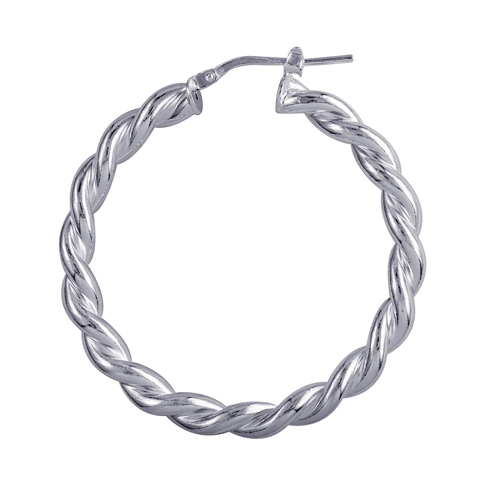 Genuine Large Sterling Silver 925 38mm Round Twist Twisted  Hoop Earrings