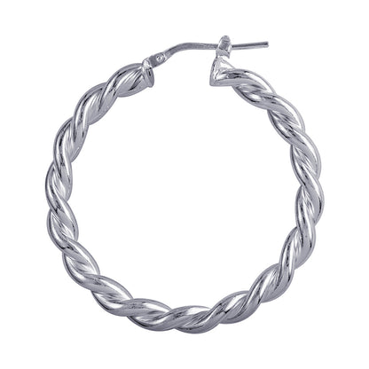 Genuine Large Sterling Silver 925 38mm Round Twist Twisted  Hoop Earrings