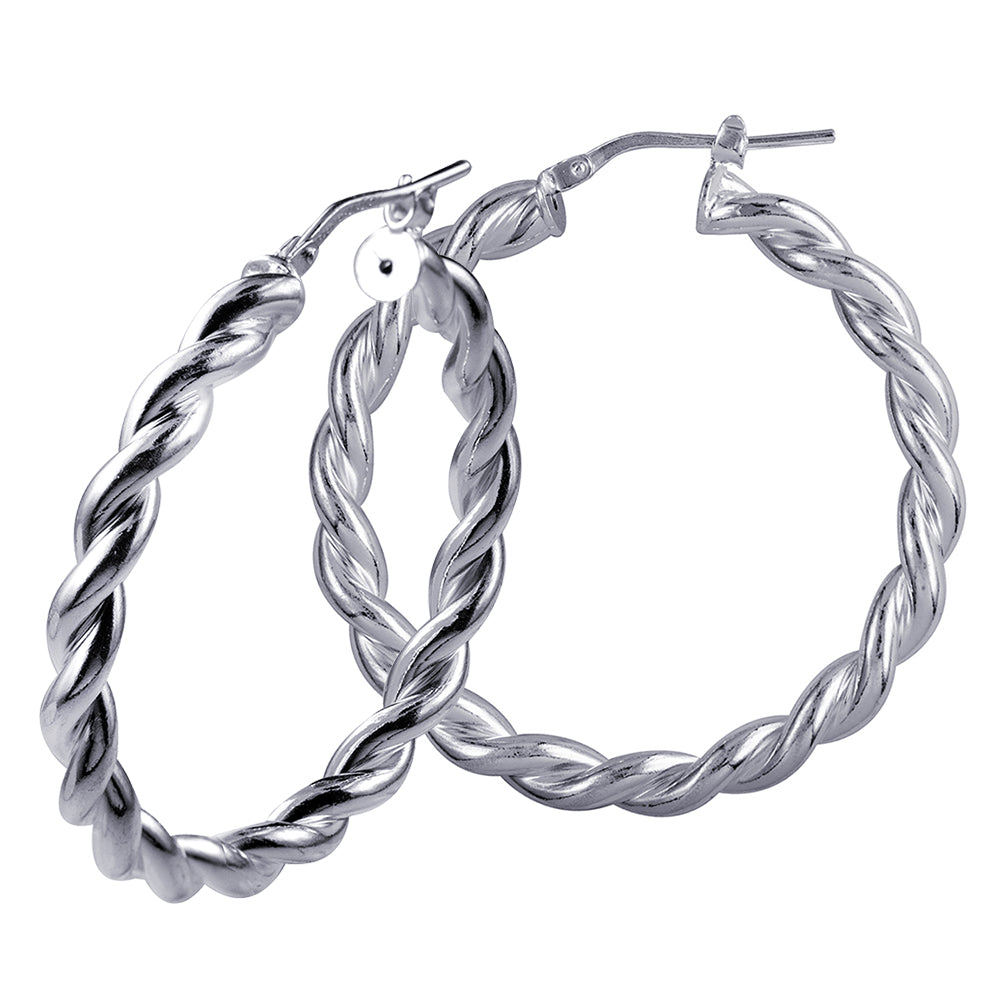 Genuine Large Sterling Silver 925 38mm Round Twist Twisted  Hoop Earrings