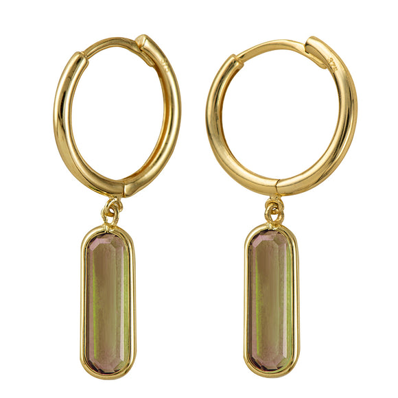 Genuine New 9ct Yellow Gold or Sterling Silver Round Huggie With Natural Green Amethyst Drop Earrings