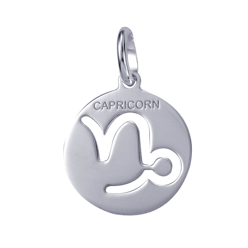 Genuine Sterling Silver 15mm Plain Disc Cut-out Zodiac Charm / Pendant - All star signs available